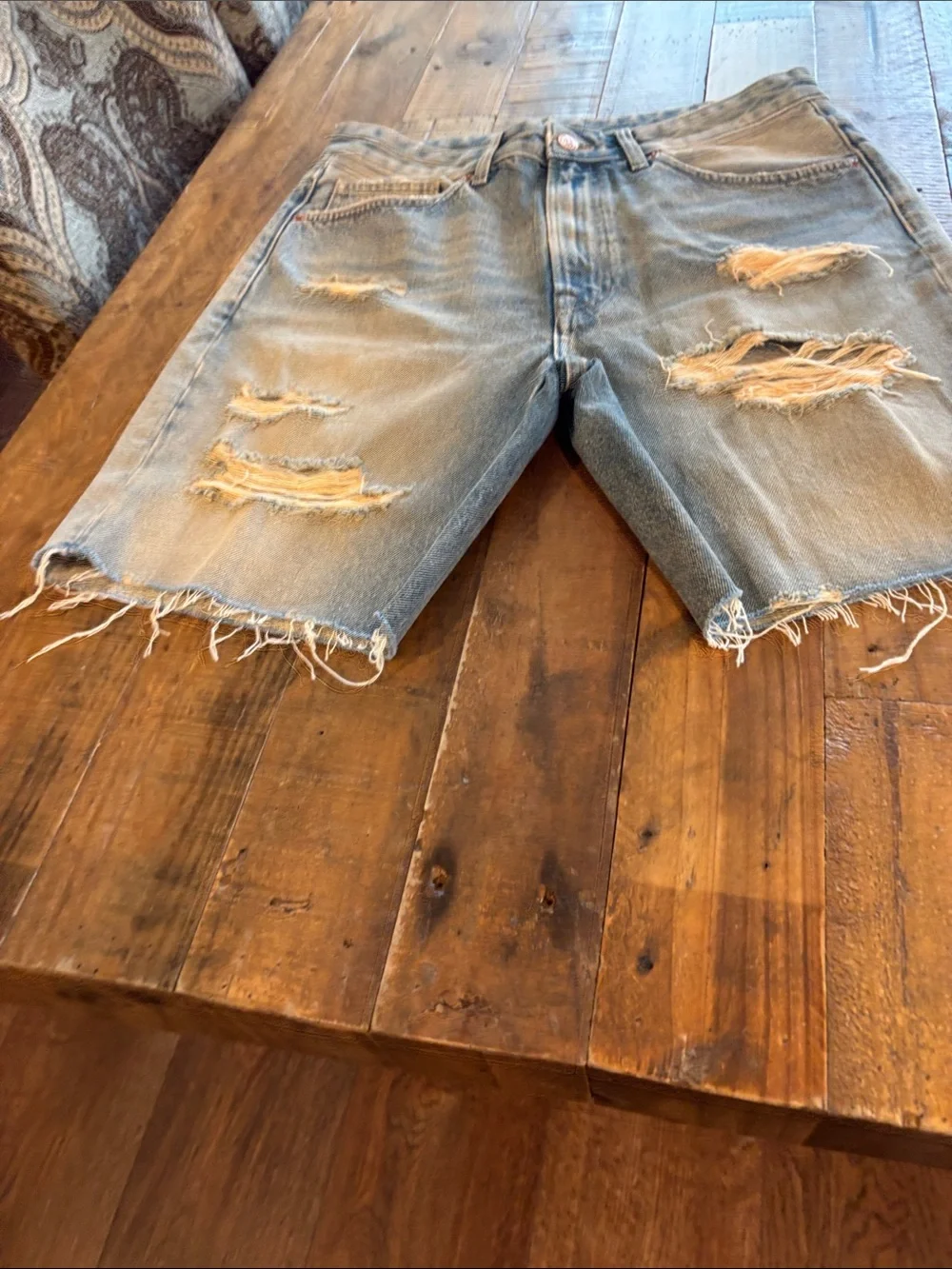 Bershka Light Blue Distressed Denim Shorts For Women.